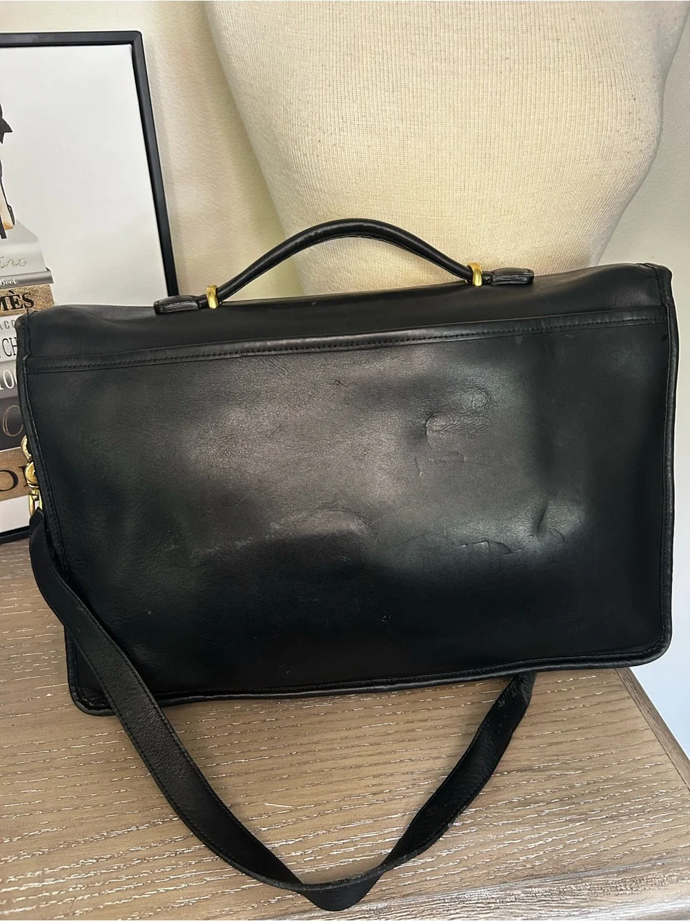 Coach Lexington G03 5265 black leather briefcase Brass  Messenger Bag Vintage